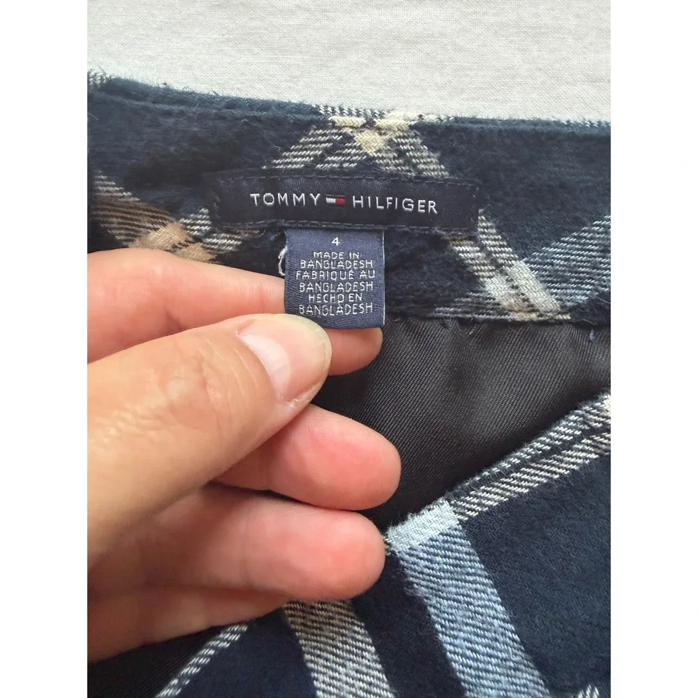 Tommy Hilfiger Womens Navy Blue Plaid Cotton Mini Skirt Size 4 Lined Preppy